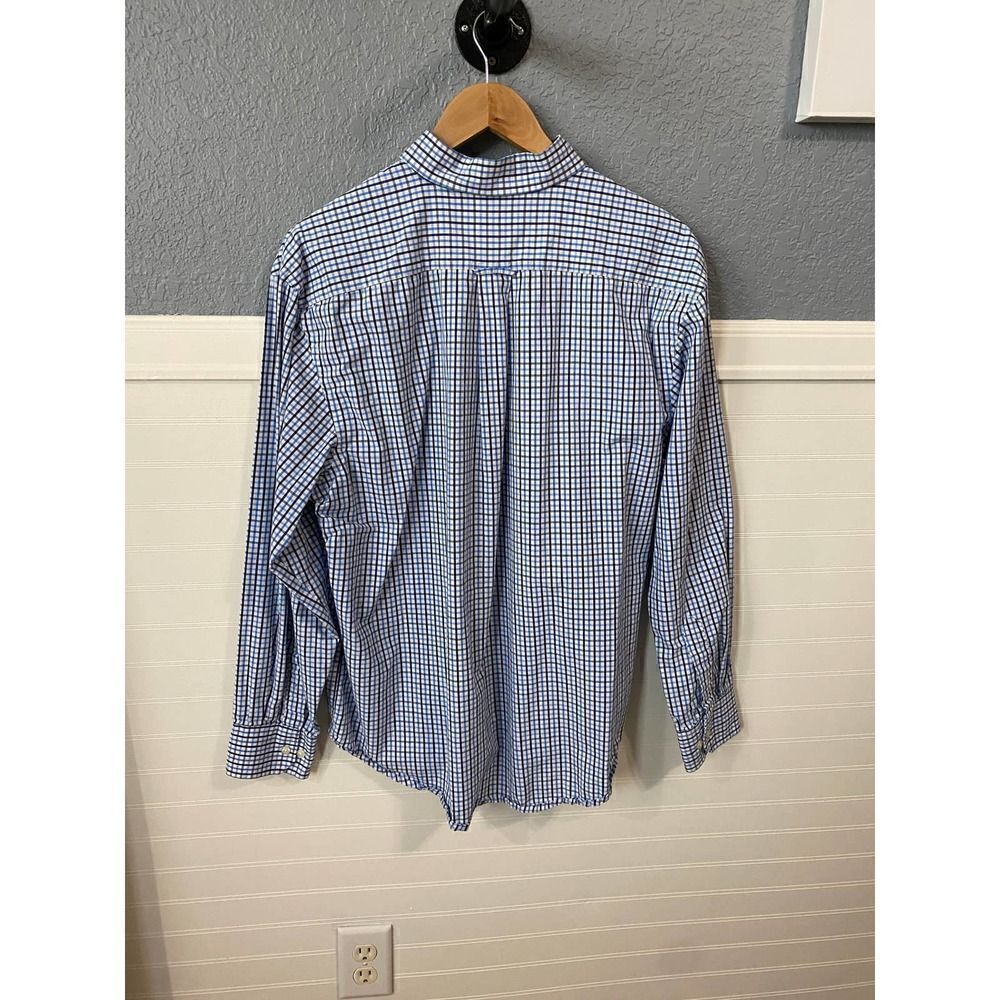 Izod Blue & Brown Plaid Long Sleeve Button Down Collared Dress Shirt Size Large